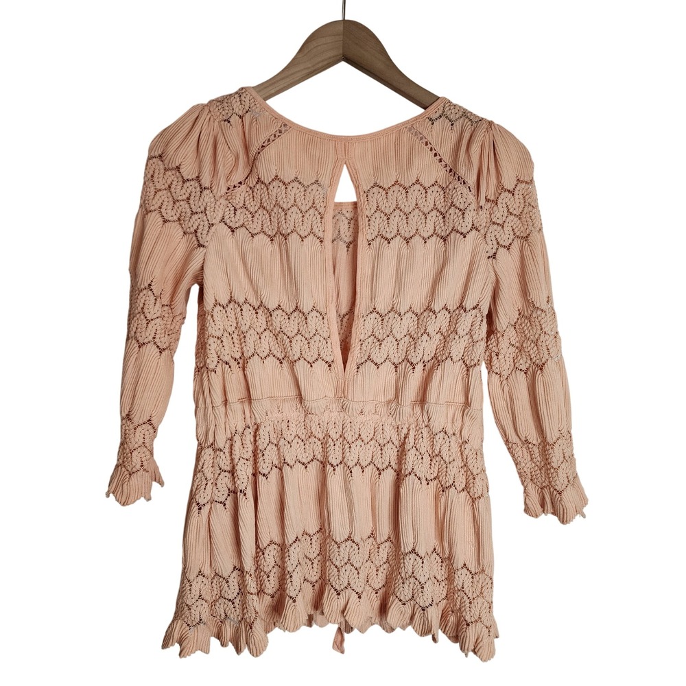 Free People Tunic Top Women's XS Floral Boho Knit Long Sleeve Orange - Picture 2 of 4